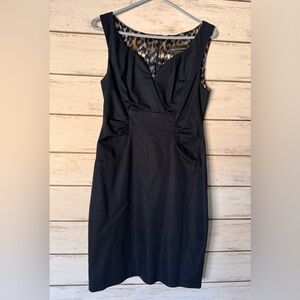 Connected Apparel Elegant Black Midi Dress with inside Print Accent